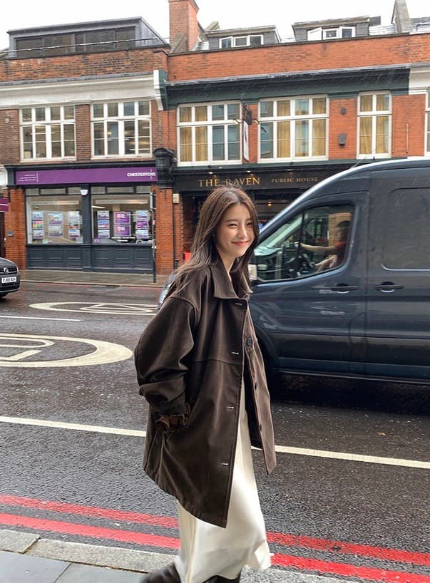 재고 있음 chic 한국 레트로 다용도 루즈핏 에디션 스웨이드 원단 재킷 재킷 상세 이미지 9