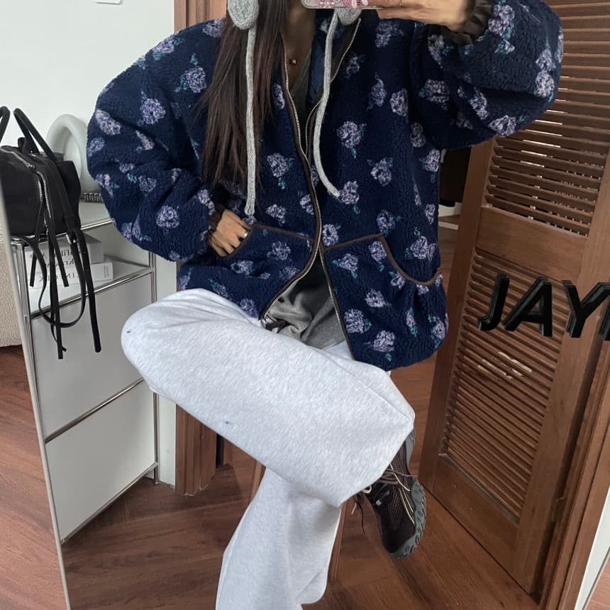 재고 있음 패치워크 색상 꽃무늬 양털 솜을 넣은 재킷 이미지 4