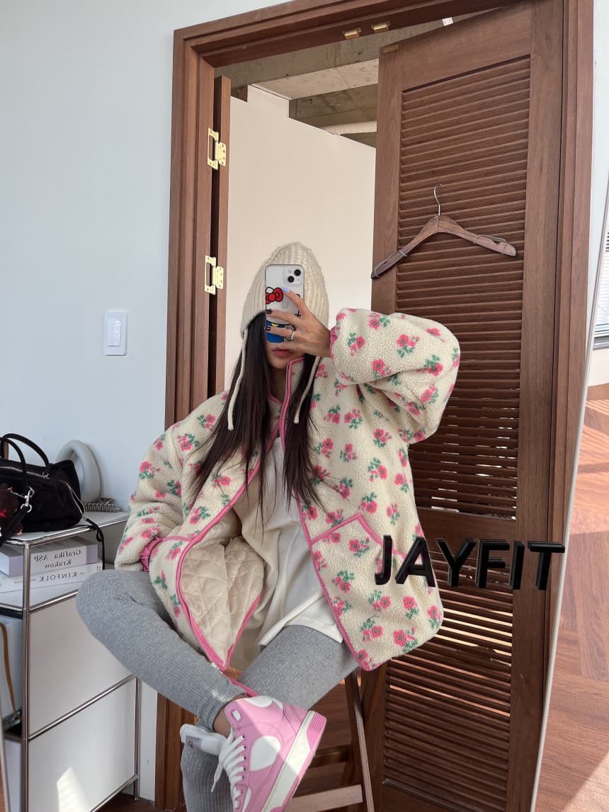 재고 있음 패치워크 색상 꽃무늬 양털 솜을 넣은 재킷 상세 이미지 1