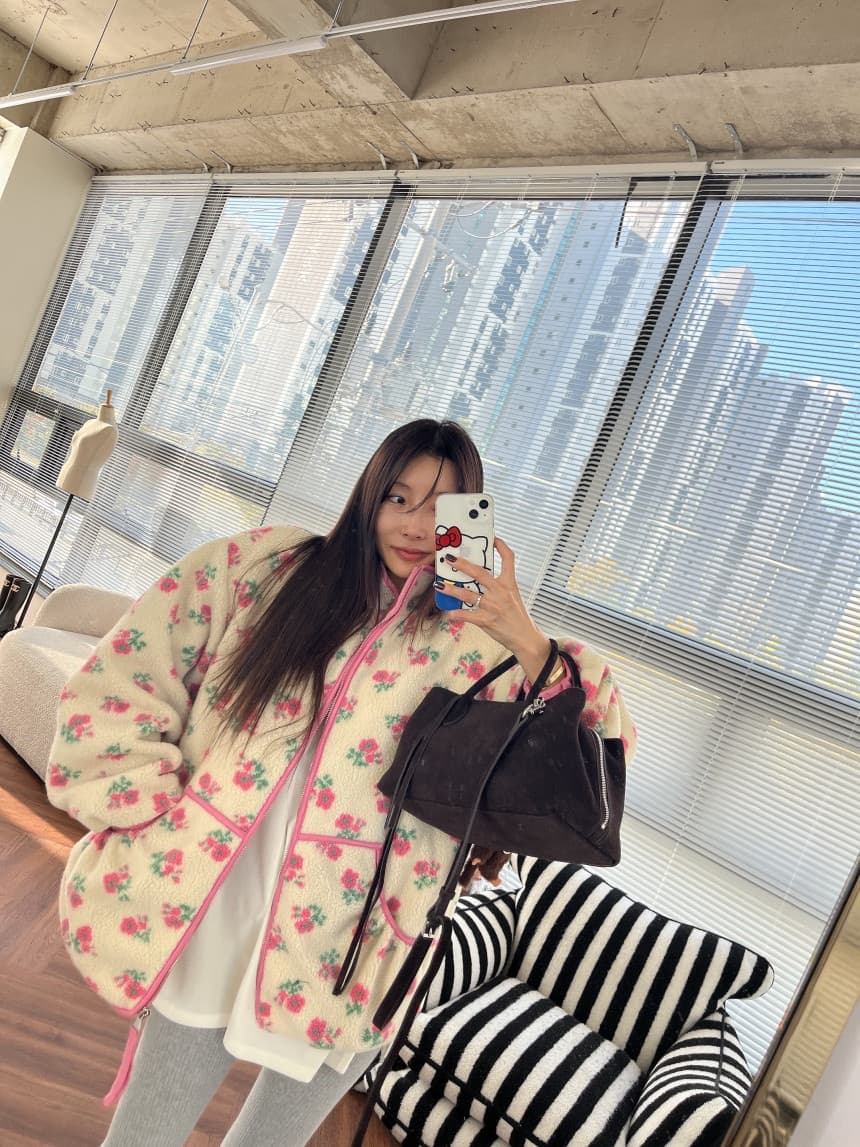 재고 있음 패치워크 색상 꽃무늬 양털 솜을 넣은 재킷 상세 이미지 3
