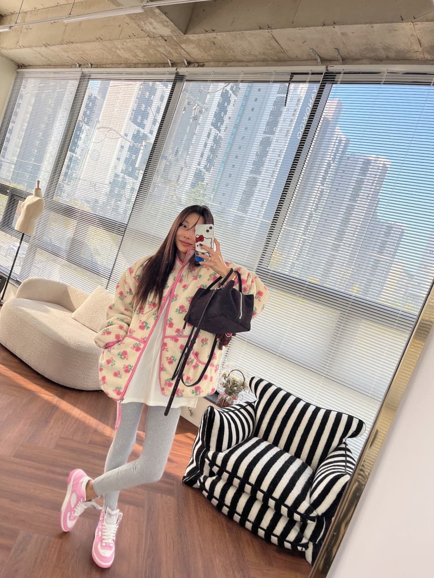 재고 있음 패치워크 색상 꽃무늬 양털 솜을 넣은 재킷 상세 이미지 5