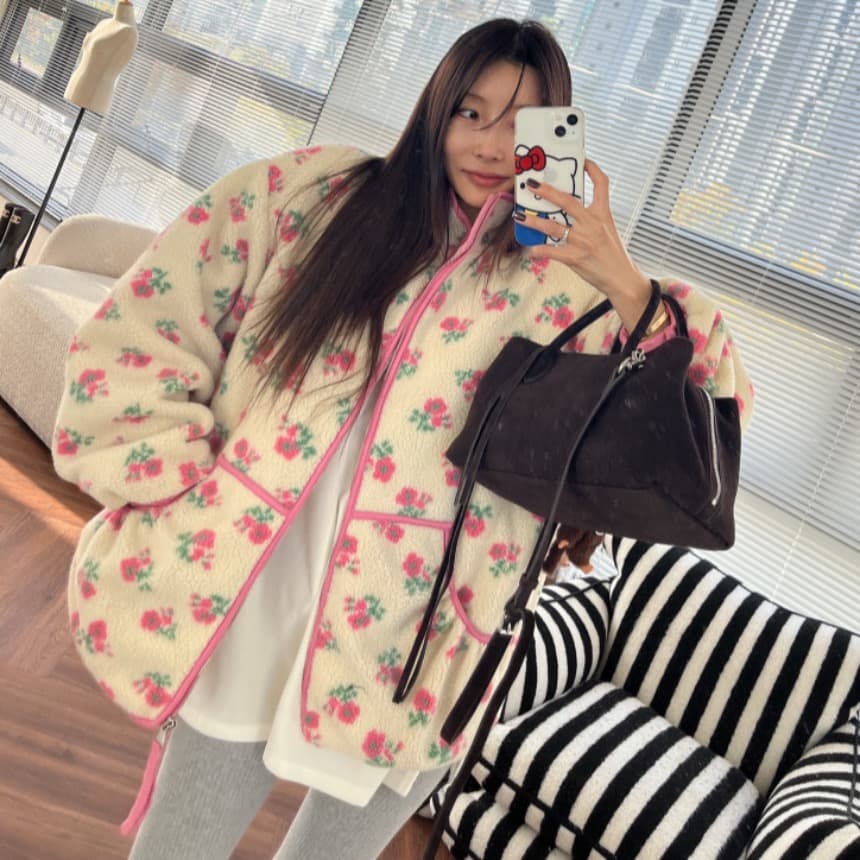 재고 있음 패치워크 색상 꽃무늬 양털 솜을 넣은 재킷 상세 이미지 6