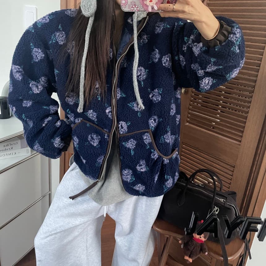 재고 있음 패치워크 색상 꽃무늬 양털 솜을 넣은 재킷 상세 이미지 7