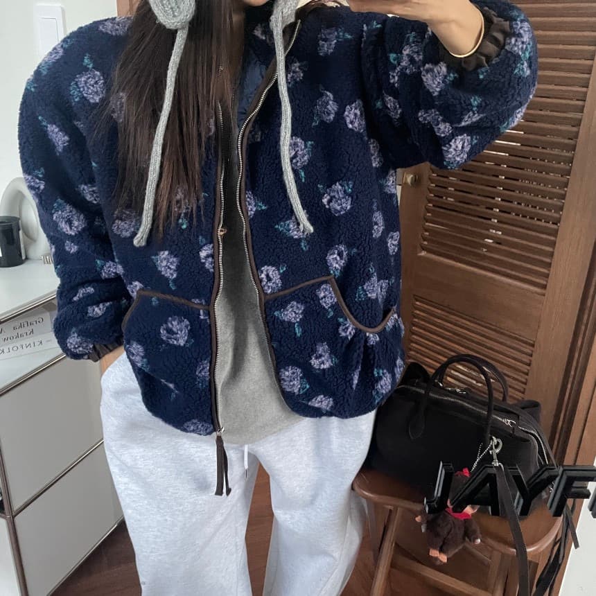 재고 있음 패치워크 색상 꽃무늬 양털 솜을 넣은 재킷 상세 이미지 11