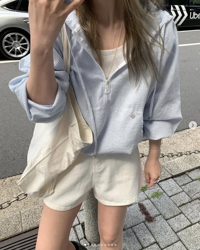 재고 있음 chic 스트라이프 캐주얼 느긋한 바람 후드 펌프 로프 반 개방 칼라 얇은 스타일 국방 사이 의류 맨위 여성 상세 이미지 6