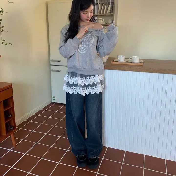 한국 스타일 허리밴드 치마 커튼 스택 착용 계층의 감각 반신 미니 스커트 봄 여름 스웨터 스택 착용 코디 화이트 레이스 랩스커트팬츠 상세 이미지 6