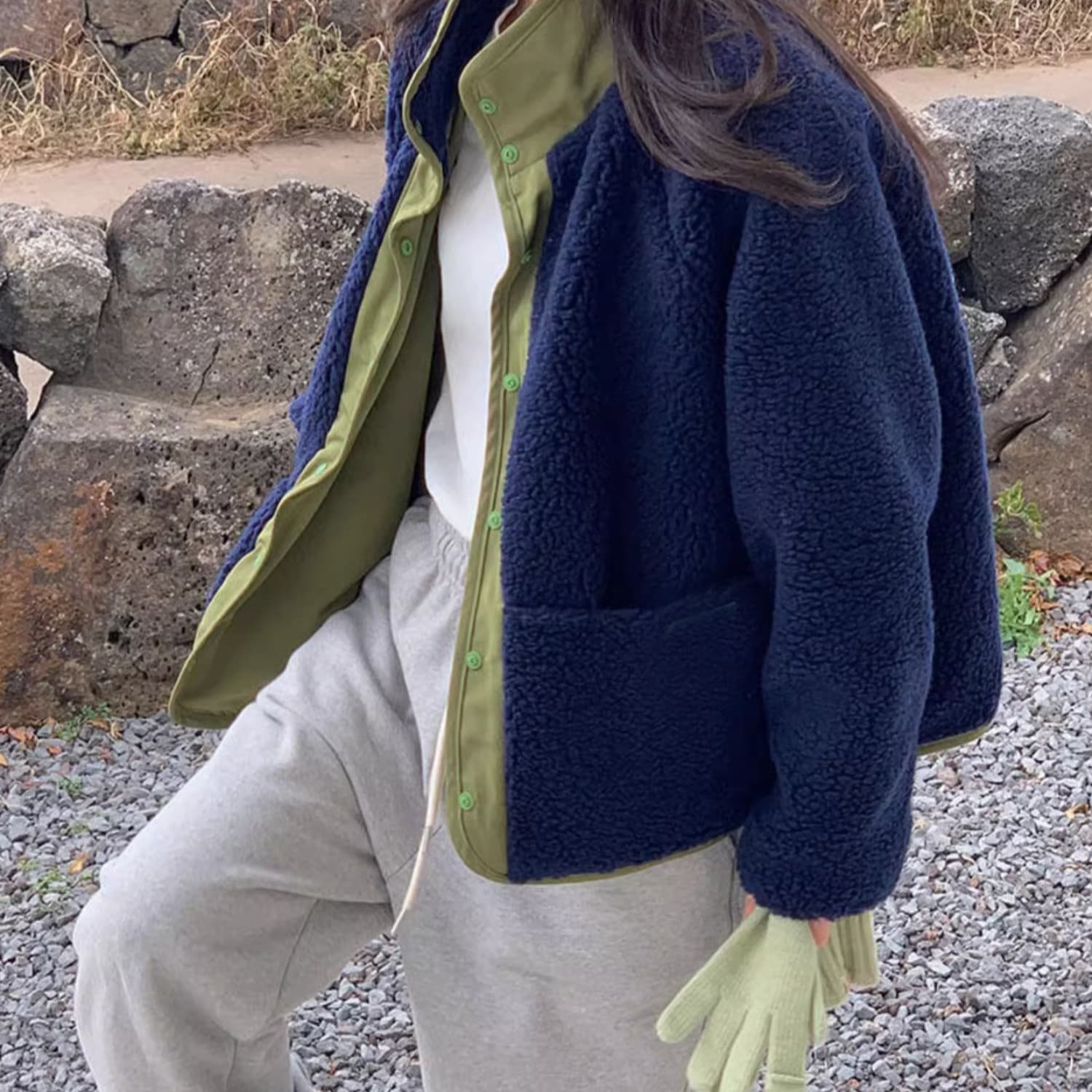 양면 착용 한국 ins 새로운 레트로 중간 길이 루즈핏 두꺼운 양털 재킷 면 옷 상세 이미지 2