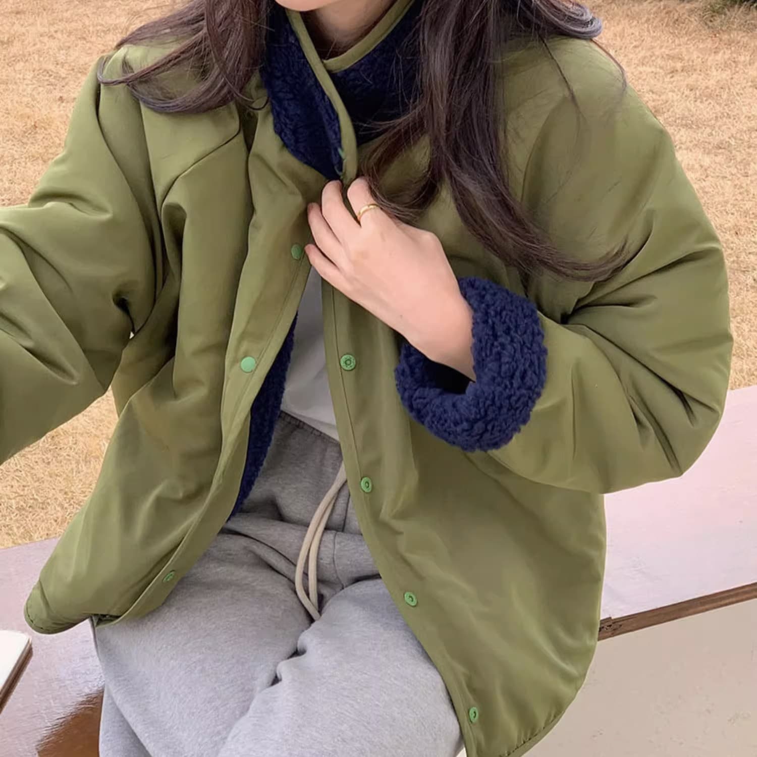 양면 착용 한국 ins 새로운 레트로 중간 길이 루즈핏 두꺼운 양털 재킷 면 옷 상세 이미지 10