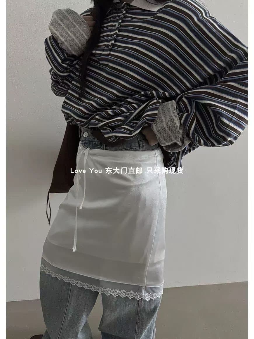 있음 밖으로 한국 동대문 2026 달콤함 패션 레이스 레이스 밑단 펌프 로프 스택 착용 반신 스커트 상세 이미지 3