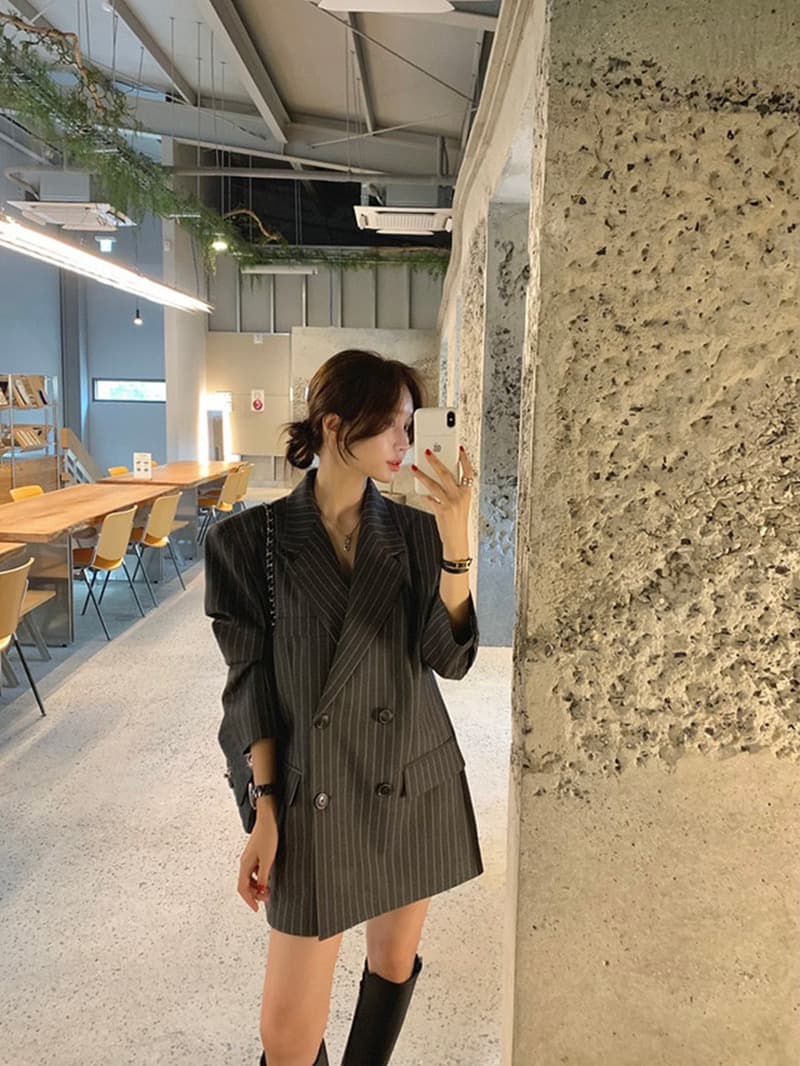 있음 밖으로 한국 ins 고급 센스 세로 줄무늬 루즈핏 세련된 블레이저 벨트 포함 상세 이미지 6