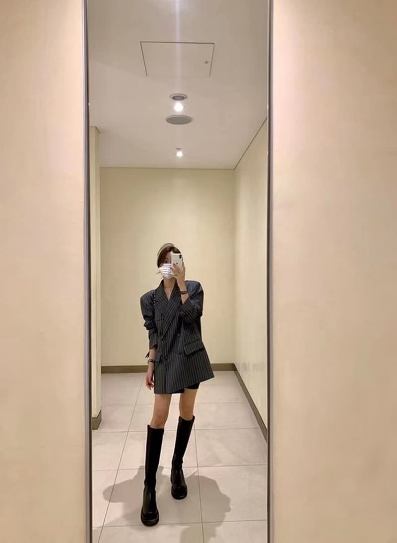 있음 밖으로 한국 ins 고급 센스 세로 줄무늬 루즈핏 세련된 블레이저 벨트 포함 상세 이미지 9