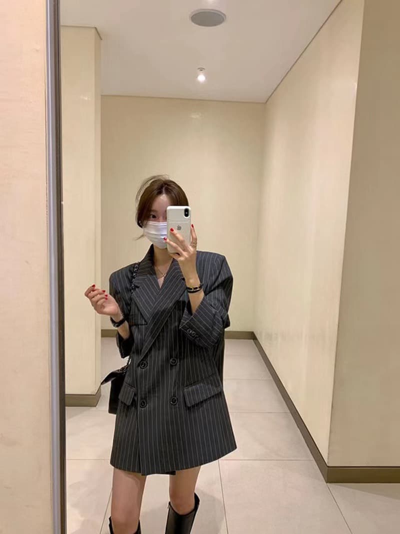 있음 밖으로 한국 ins 고급 센스 세로 줄무늬 루즈핏 세련된 블레이저 벨트 포함 상세 이미지 11