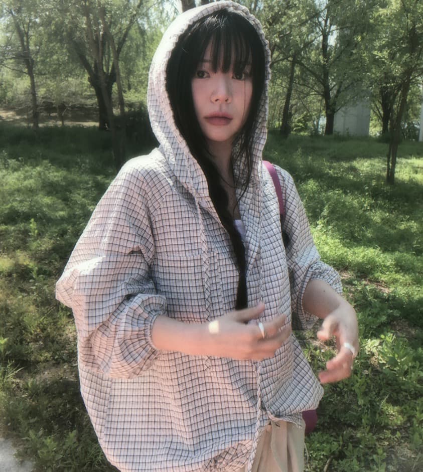 재고 있음 chic 한국 스타일 미니멀리즘 클래식 체크무늬 후드 긴팔 패션 외국 가스 밑단 펌프 로프 셔츠 여성 코트 상세 이미지 3