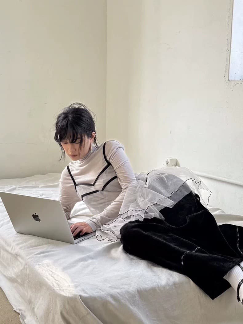 있음 밖으로 동대문 새로운 디자이너 섹션 망사 V넥 슬립 맨위 여성 상세 이미지 5
