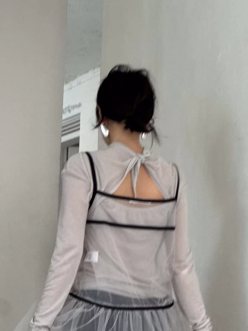 있음 밖으로 동대문 새로운 디자이너 섹션 망사 V넥 슬립 맨위 여성 상세 이미지 9