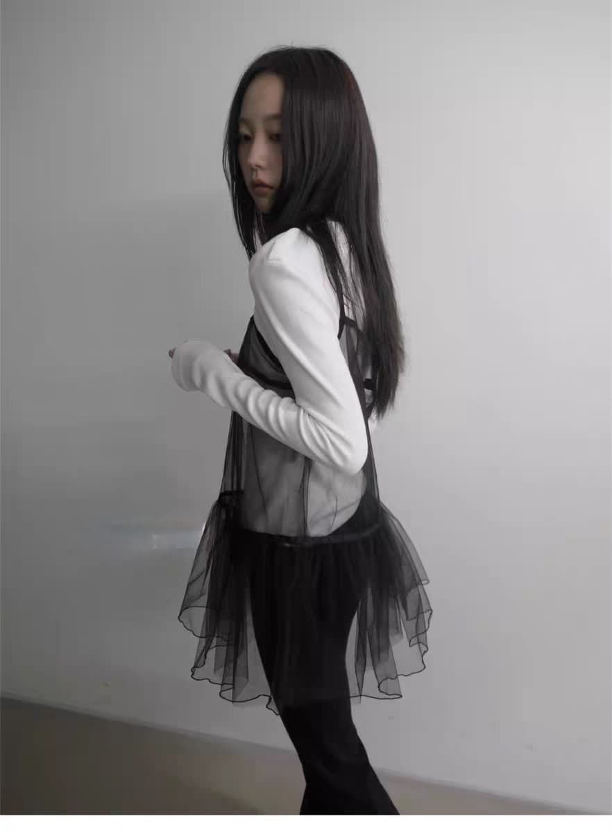 있음 밖으로 동대문 새로운 디자이너 섹션 망사 V넥 슬립 맨위 여성 상세 이미지 11