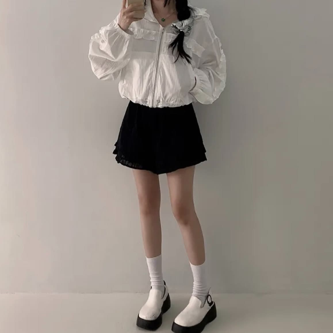 재고 있음 2026 봄 여름 패션 ins 트렌디 레이스 프릴 레이스 패치워크 자외선 차단 긴팔 얇은 여성 코트 상세 이미지 8