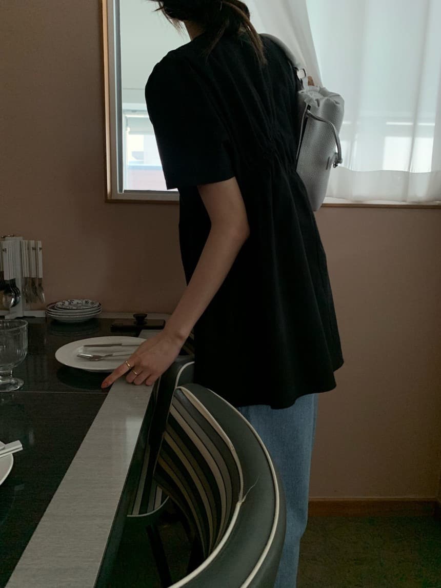 있음 밖으로 chic 봄 여름 한국 스타일 무거운 작업 펌프 로프 라운드 넥 화이트 순면 셔츠 맨위 인형 셔츠 이미지 4