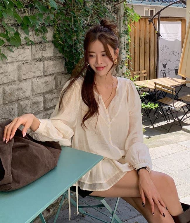 있음 밖으로 2026 봄 여름 신제품 펌프 로프 섹션 레이스업 디자인 다용도 중간 길이 쉬폰 큰 진자 셔츠 상세 이미지 14