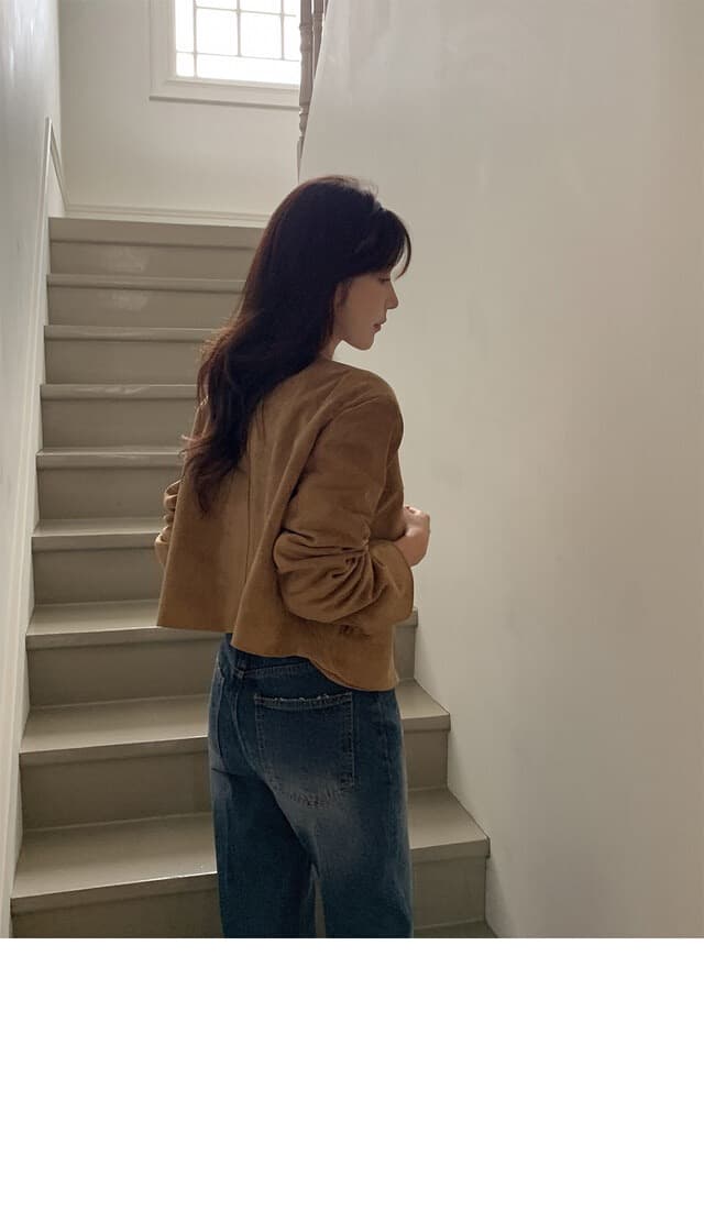 있음 밖으로 2026 봄 신동 문 ins 레트로 스웨이드 원단 쇼트 스타일 슬림해 보이는 재킷 재킷 상세 이미지 5