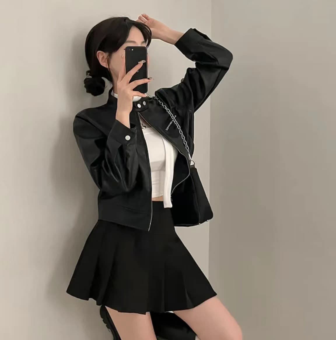 있음 밖으로 한국 스타일 다용도 스탠드 칼라 오토바이 가죽 재킷 반하이넥 긴팔 야구 유니폼 가죽 재킷 이미지 4