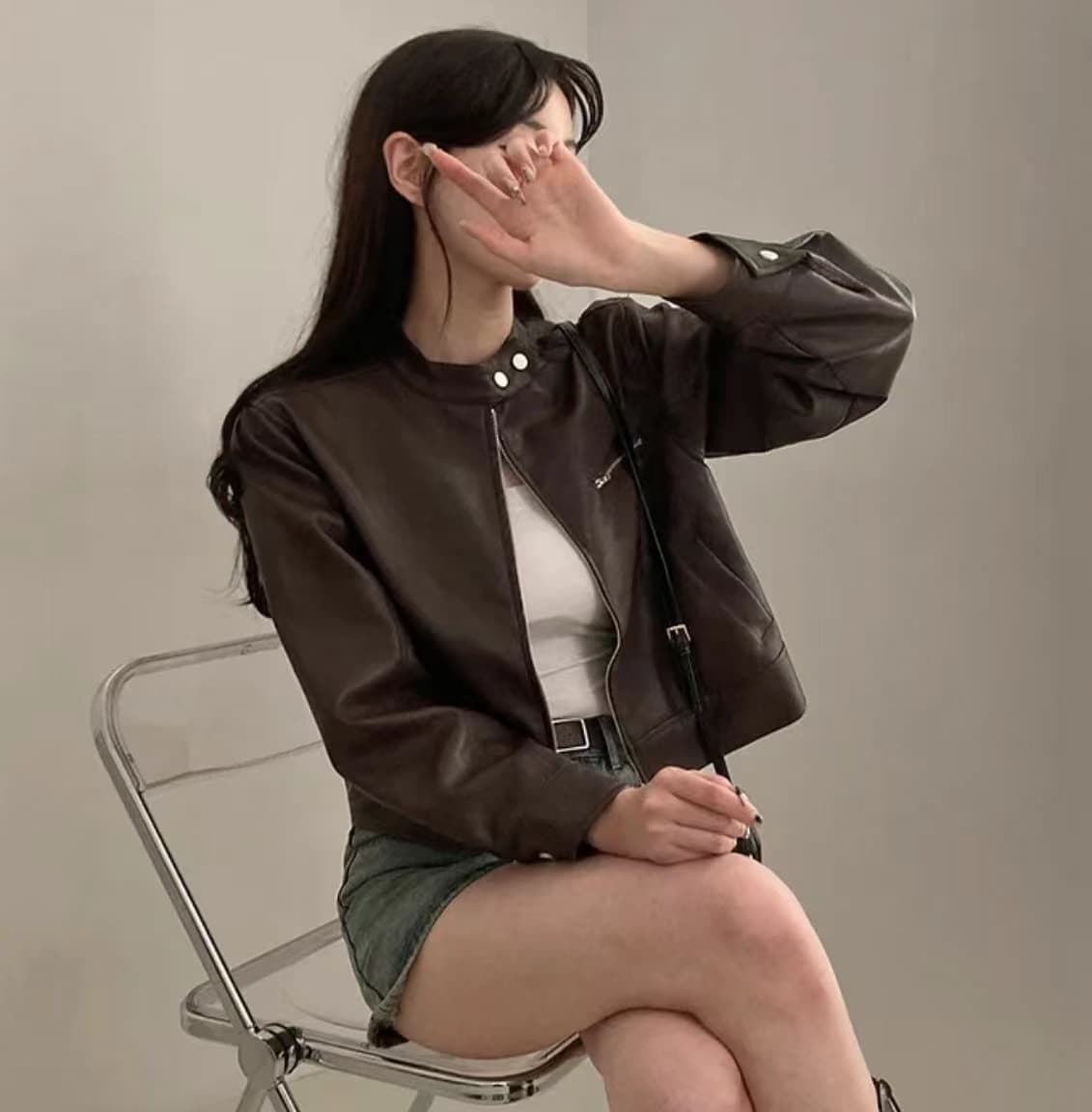 있음 밖으로 한국 스타일 다용도 스탠드 칼라 오토바이 가죽 재킷 반하이넥 긴팔 야구 유니폼 가죽 재킷 상세 이미지 3