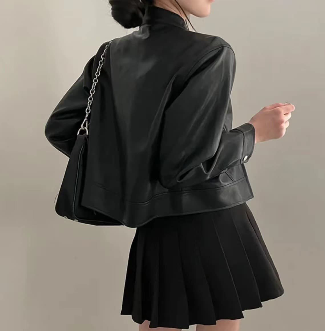 있음 밖으로 한국 스타일 다용도 스탠드 칼라 오토바이 가죽 재킷 반하이넥 긴팔 야구 유니폼 가죽 재킷 상세 이미지 5