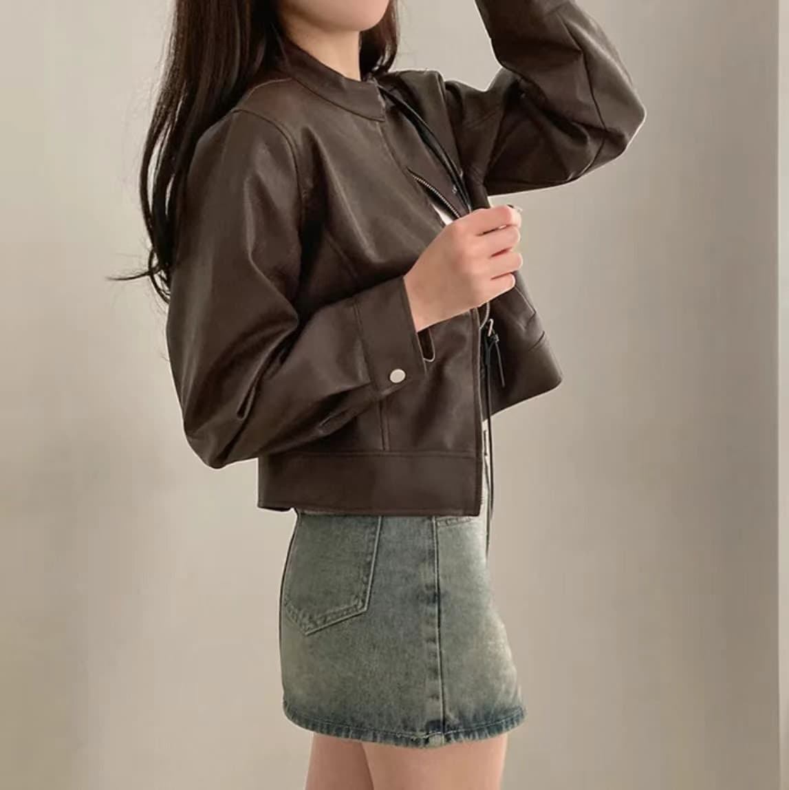 있음 밖으로 한국 스타일 다용도 스탠드 칼라 오토바이 가죽 재킷 반하이넥 긴팔 야구 유니폼 가죽 재킷 상세 이미지 13