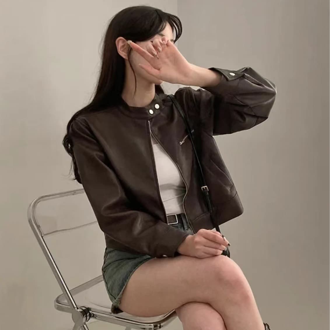 있음 밖으로 한국 스타일 다용도 스탠드 칼라 오토바이 가죽 재킷 반하이넥 긴팔 야구 유니폼 가죽 재킷 상세 이미지 16