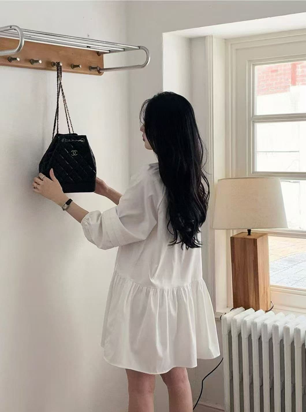 있음 밖으로 달콤함 레이스업 벌룬 소매 여성 드레스 상세 이미지 1
