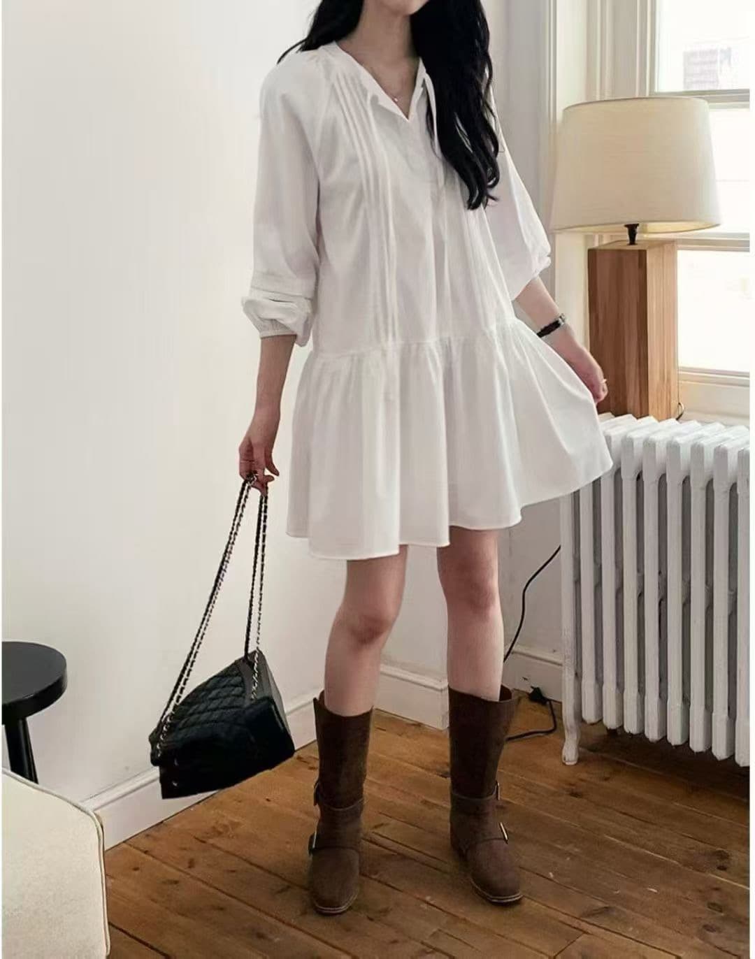 있음 밖으로 달콤함 레이스업 벌룬 소매 여성 드레스 상세 이미지 5