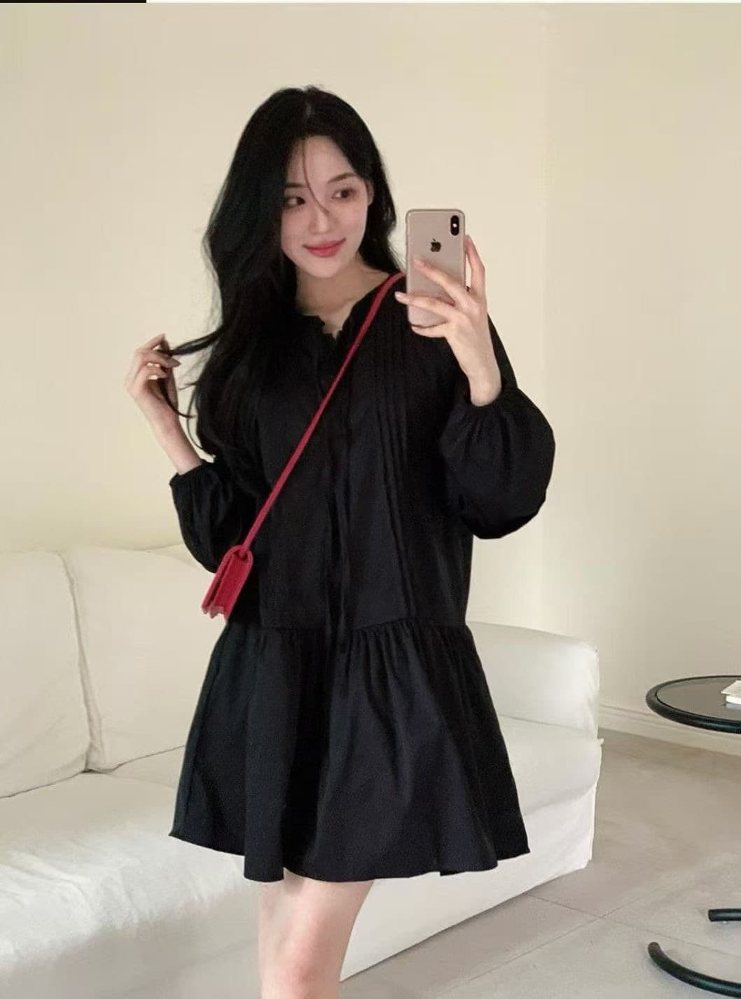 있음 밖으로 달콤함 레이스업 벌룬 소매 여성 드레스 상세 이미지 8