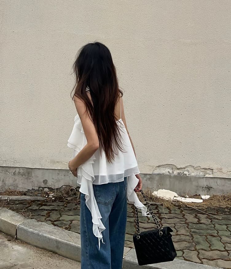 재고 있음 슈퍼 아름다움 레이스 불규칙 슬립 수준 조끼 단색 연꽃 잎 레이스 연령 감소 슬림해 보이는 캐미솔 상세 이미지 14