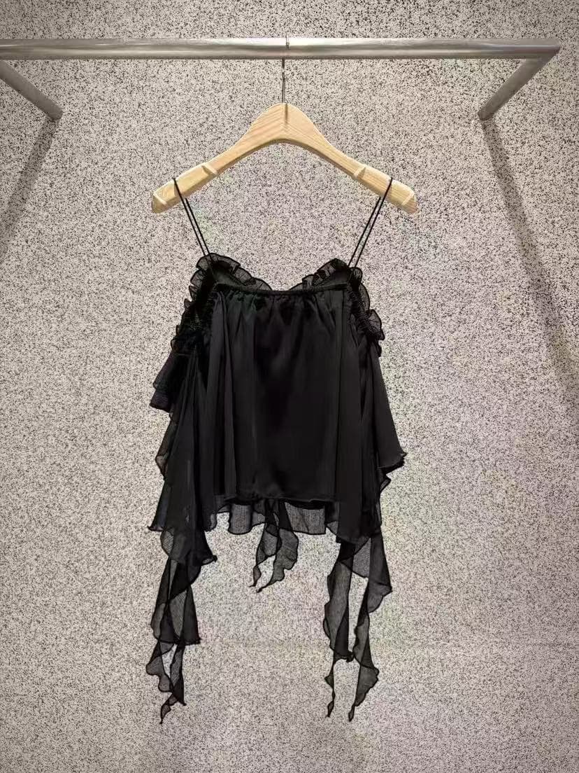 재고 있음 슈퍼 아름다움 레이스 불규칙 슬립 수준 조끼 단색 연꽃 잎 레이스 연령 감소 슬림해 보이는 캐미솔 상세 이미지 24