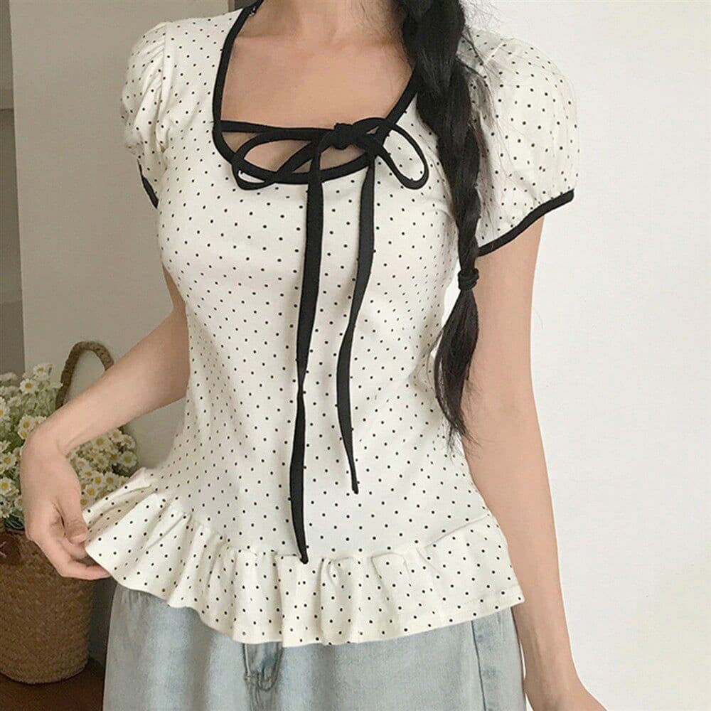 재고 있음 chic Chic 스트랩 u 칼라 연꽃 잎 옆으로 눕다. 바르게 되다 어깨 티셔츠