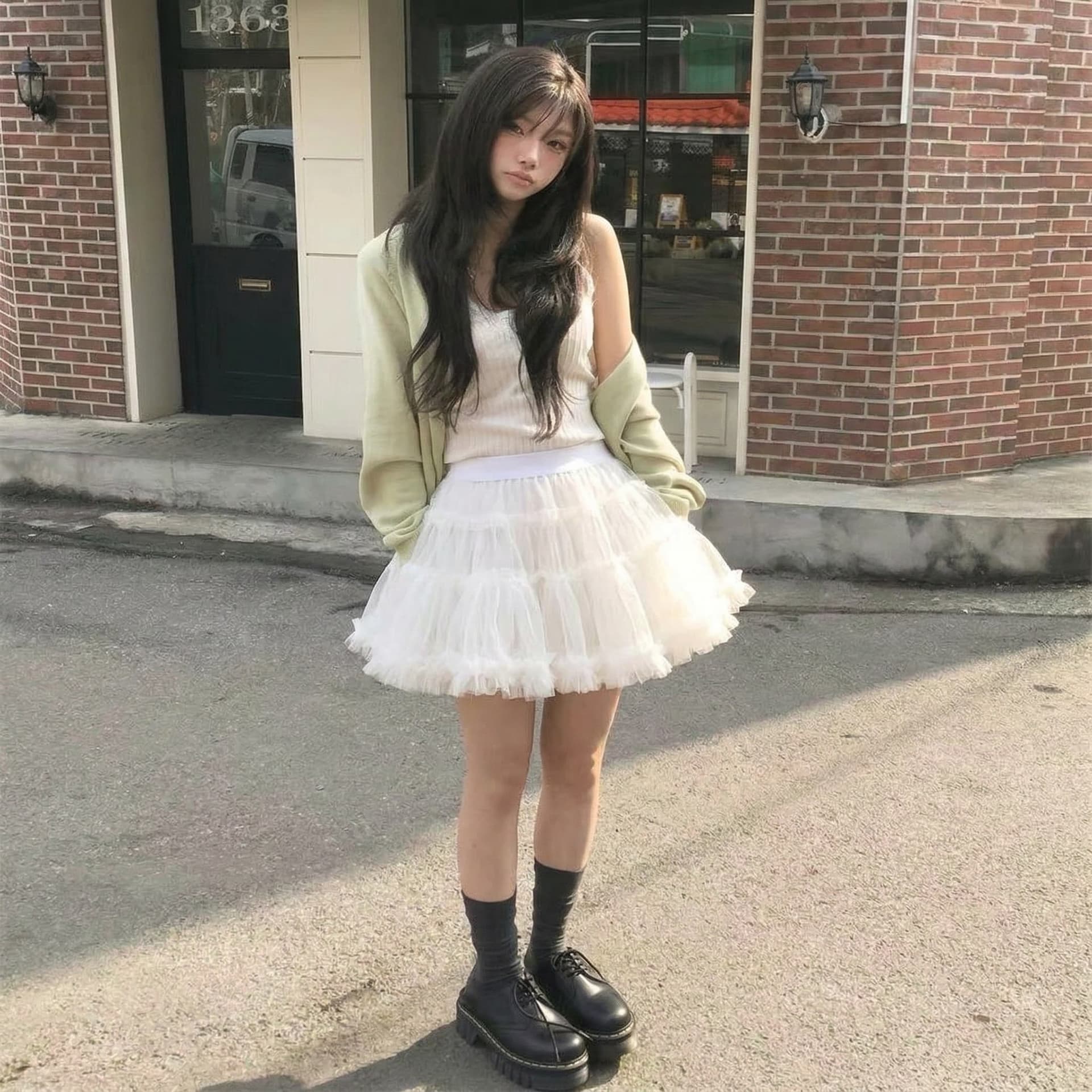 chic 퍼프 망사 연령 감소 달콤함 프릴 허리밴드 케이크 드레스 반신 스커트 상세 이미지 8
