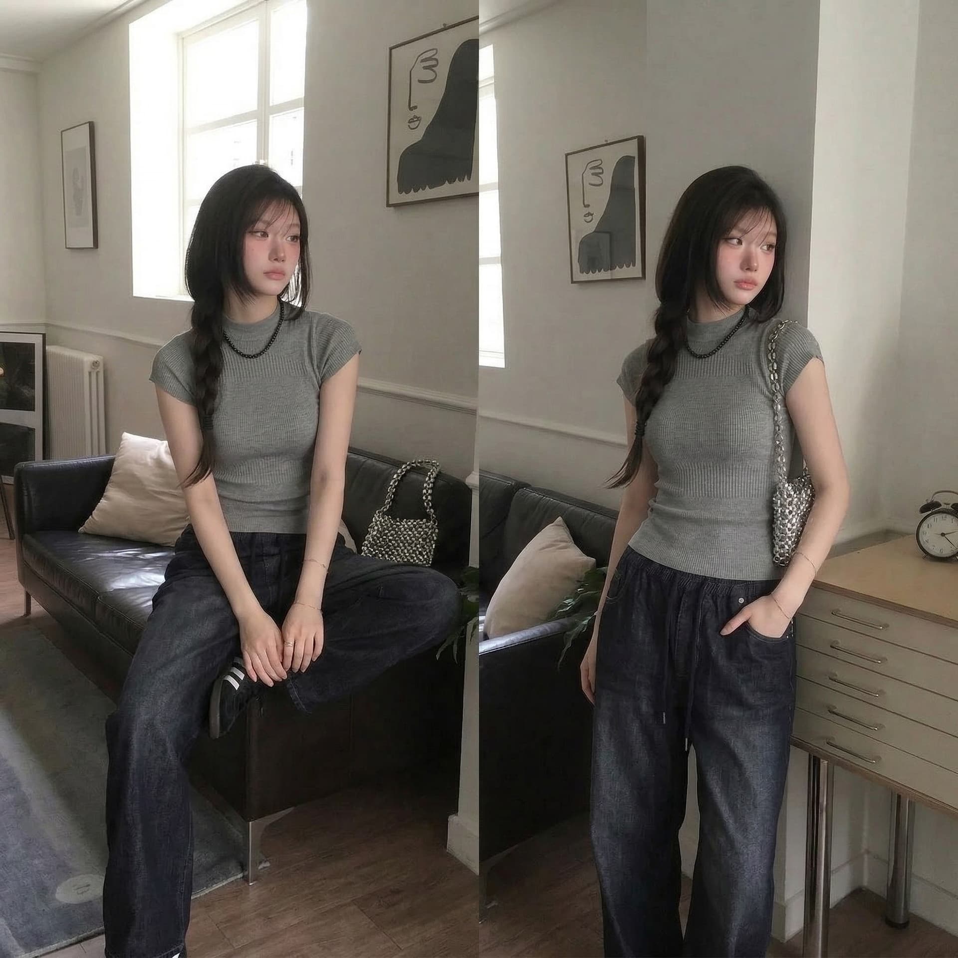 재고 있음 chic 봄 여름 다용도 니트 몸매 가꾸기 기본 셔츠 상세 이미지 6