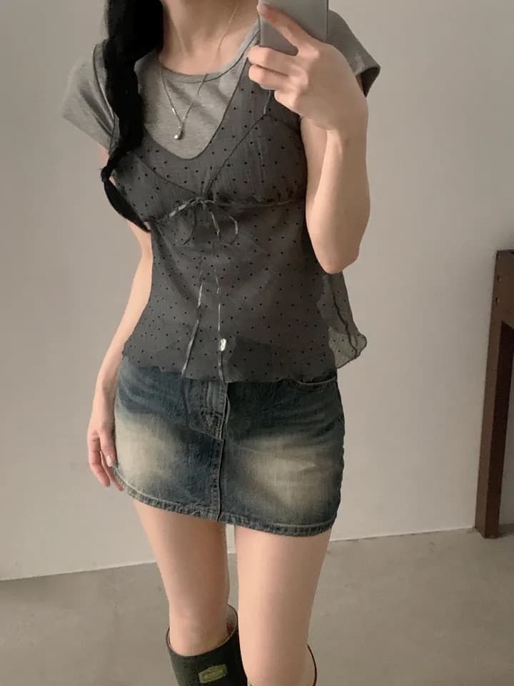 재고 있음 chic 패션 레이스 슬립 작은 셔츠 상세 이미지 15