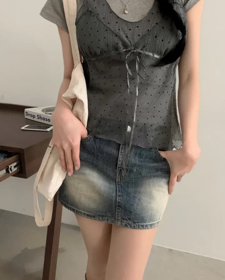 재고 있음 chic 패션 레이스 슬립 작은 셔츠 상세 이미지 19