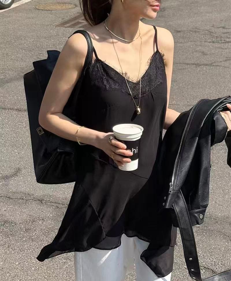재고 있음 chic 레이스 캐미솔 불규칙 밑단 만나는 조끼 여성 상세 이미지 2
