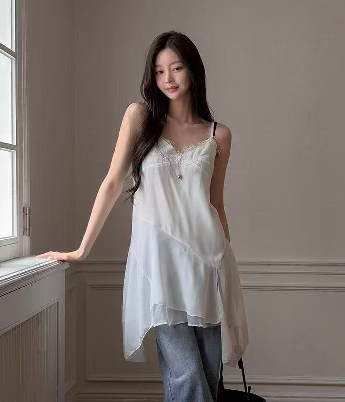 재고 있음 chic 레이스 캐미솔 불규칙 밑단 만나는 조끼 여성 상세 이미지 5