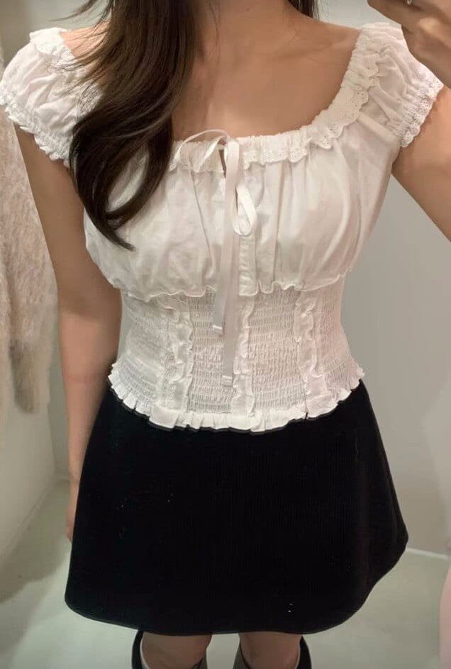 chic 주름 패치워크 민소매 캐미솔 쇼트 스타일 맨위 상세 이미지 2