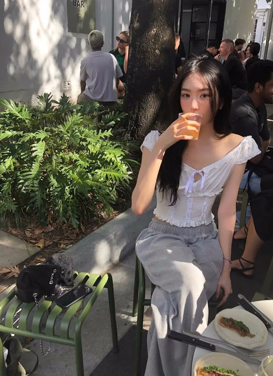 chic 주름 패치워크 민소매 캐미솔 쇼트 스타일 맨위 상세 이미지 5