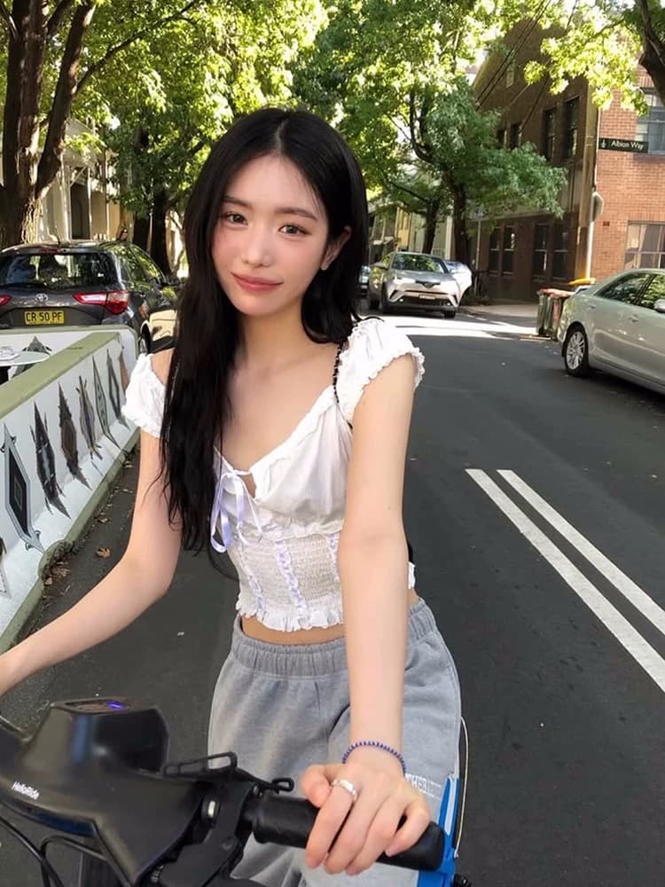 chic 주름 패치워크 민소매 캐미솔 쇼트 스타일 맨위 상세 이미지 11