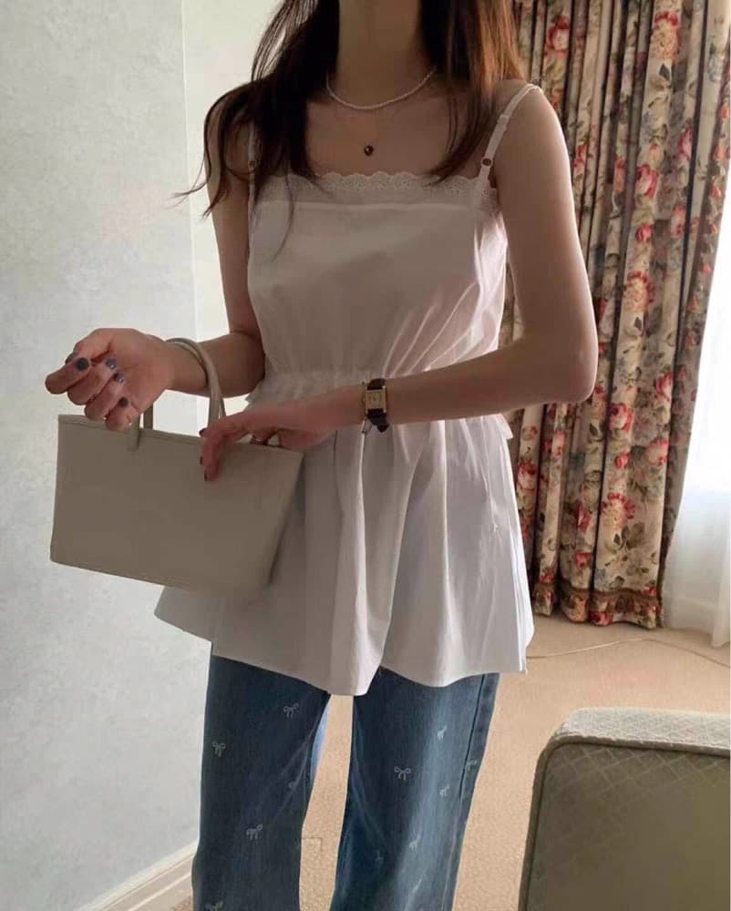 재고 있음 chic 연령 감소 레이스 레이스 패치워크 펌프 로프 허리 수축 조끼 슬립 드레스 상세 이미지 6