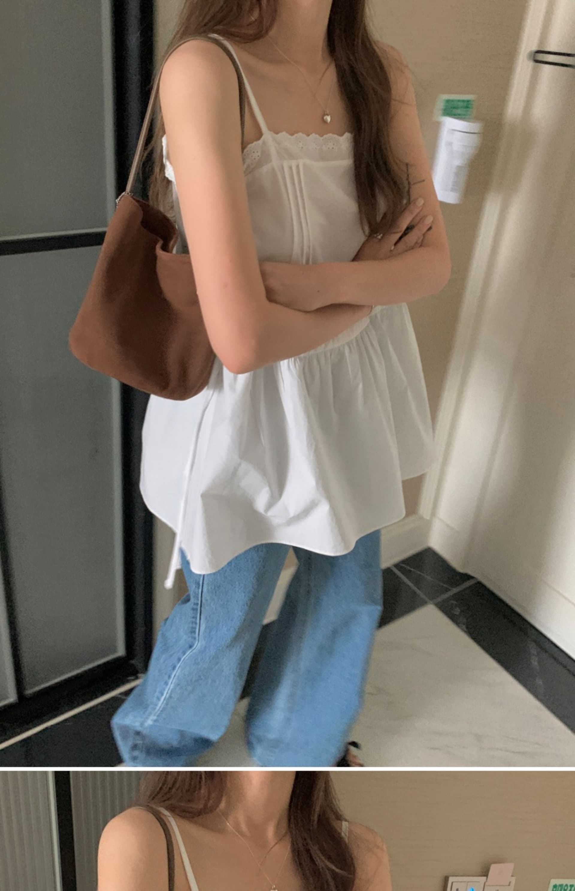 재고 있음 chic 연령 감소 레이스 레이스 패치워크 펌프 로프 허리 수축 조끼 슬립 드레스 상세 이미지 16