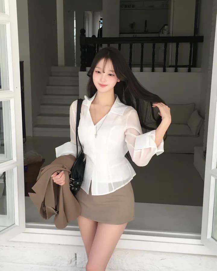재고 있음 chic 연령 감소 레트로 작은 대중 디자인 센스 품격 주름 긴팔 싱글 줄 버튼 여성 셔츠 상세 이미지 15