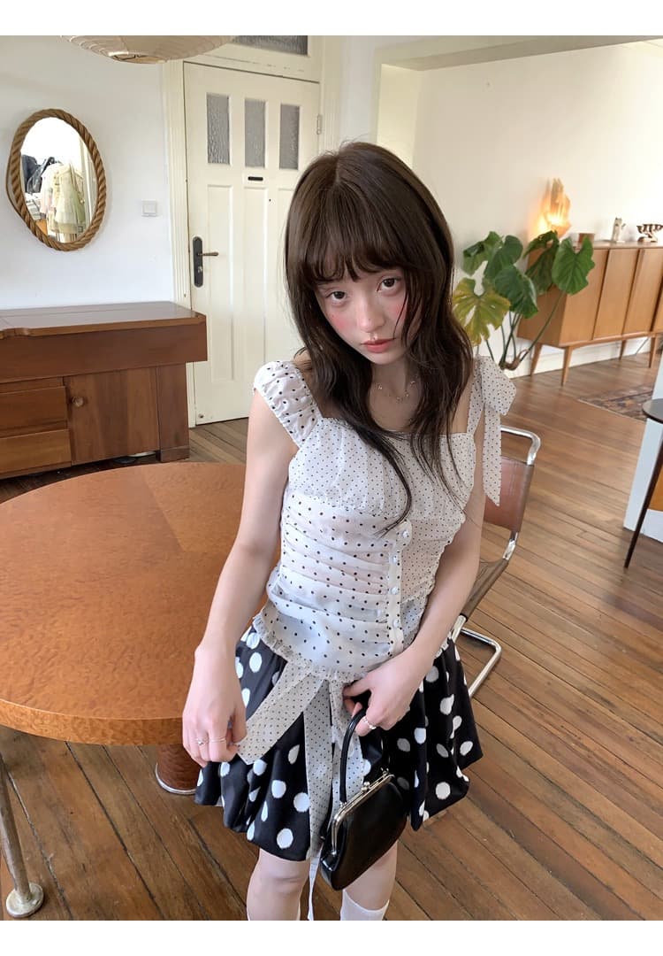chic 불규칙 무거운 작업 패치워크 신제품 도트 무늬 셔츠 상세 이미지 1