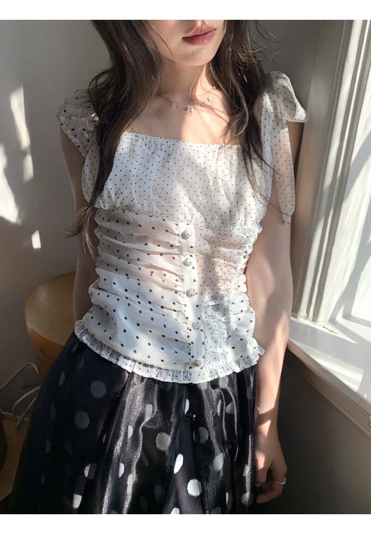chic 불규칙 무거운 작업 패치워크 신제품 도트 무늬 셔츠 상세 이미지 2