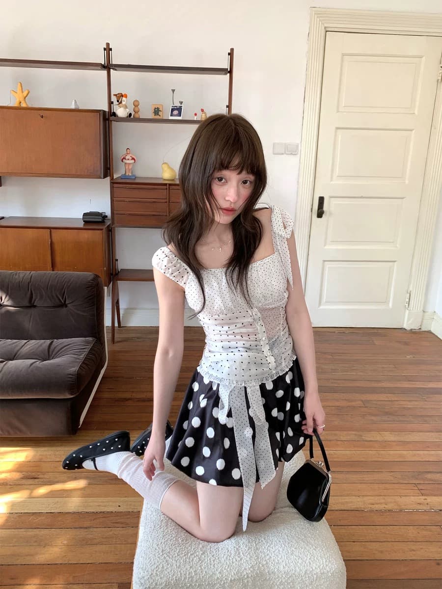 chic 불규칙 무거운 작업 패치워크 신제품 도트 무늬 셔츠 상세 이미지 11